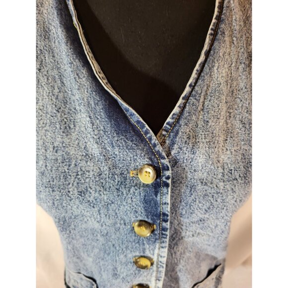 Vtg 90s Cherokee Blue Denim Jean Acid Washed Vest Small USA Western - Picture 2 of 6
